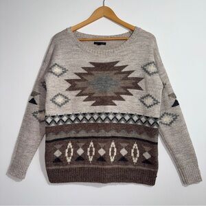 Vintage Inspired American Eagle Aztec Knit Sweater‎ Beige Brown Size Medium